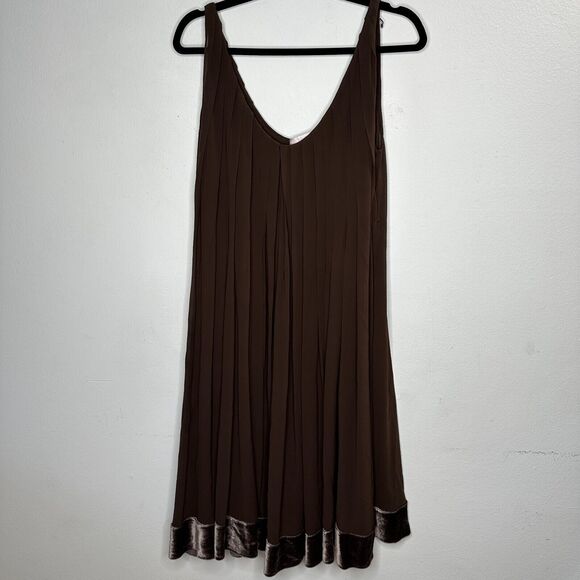 Rebecca Chocolate Flowy Sheer Pleated Round Neck Sleeveless Velvet Hem Dress 2 - Picture 2 of 10